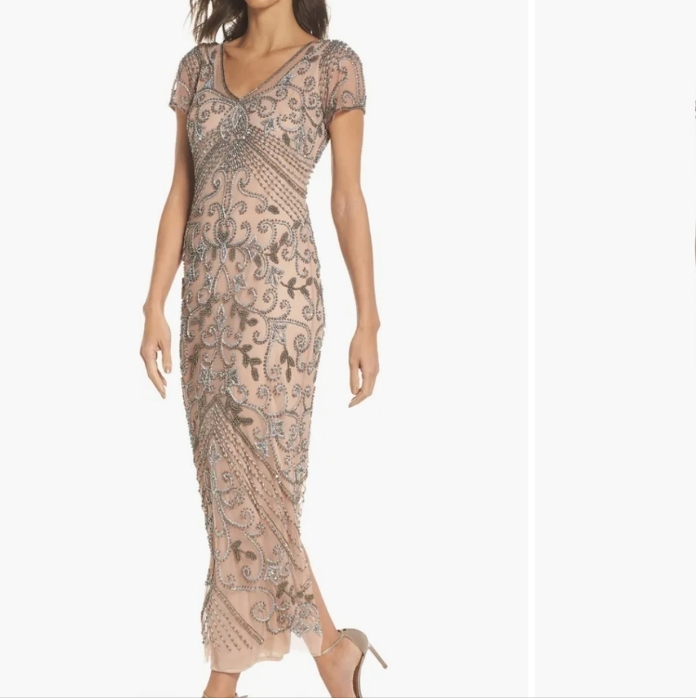 Pisarro Night Women Rose beaded coolumn Elegant Embellished Dress Sz 12
